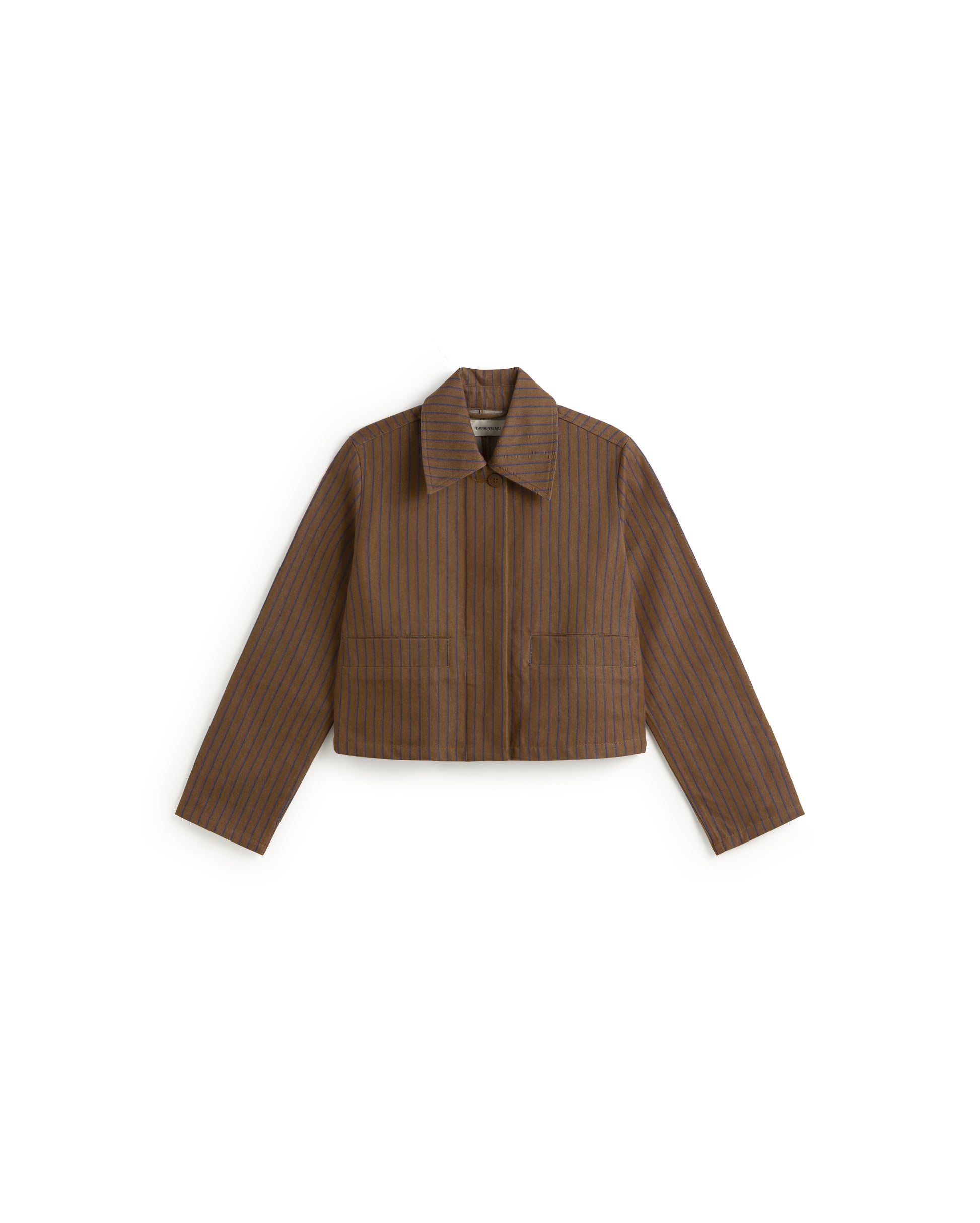Chaqueta rayas tinte natural marrón Astrid sostenible silueta - 1