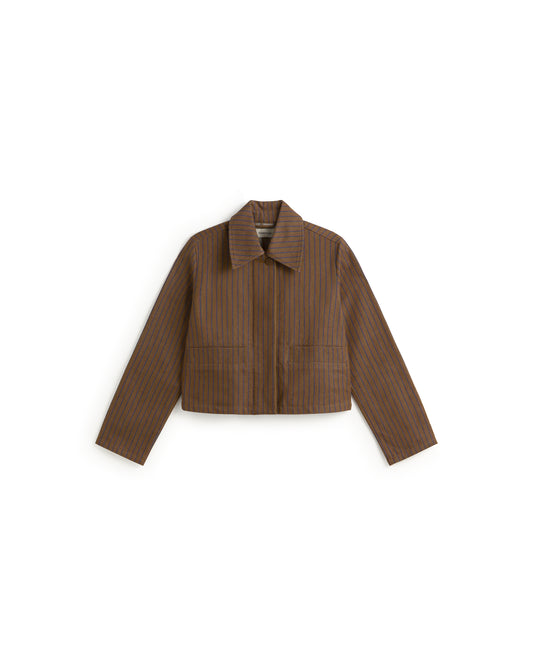 Chaqueta rayas tinte natural marrón Astrid sostenible silueta - 1