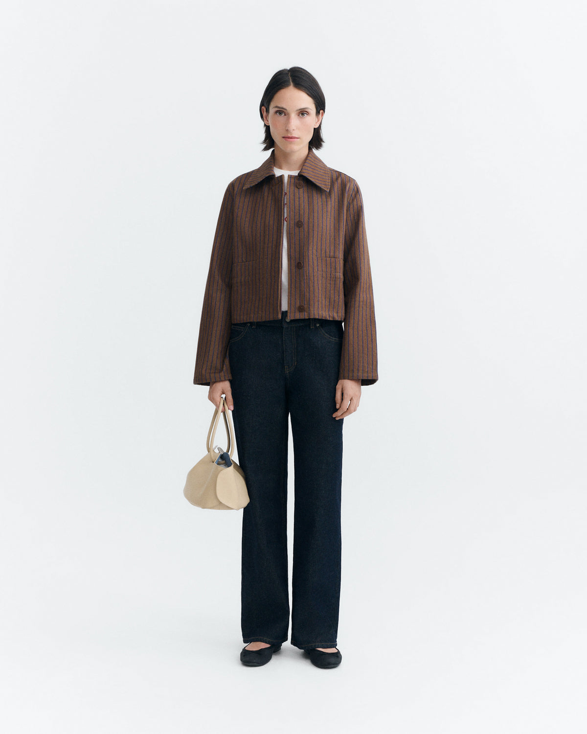 Chaqueta rayas tinte natural marrón Astrid sostenible - 1