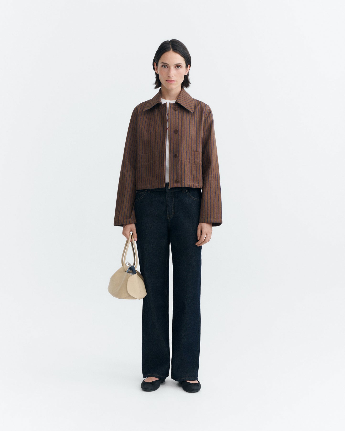 Chaqueta rayas tinte natural marrón Astrid sostenible - 1