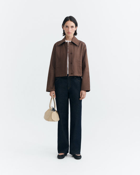 Chaqueta rayas tinte natural marrón Astrid sostenible - 1