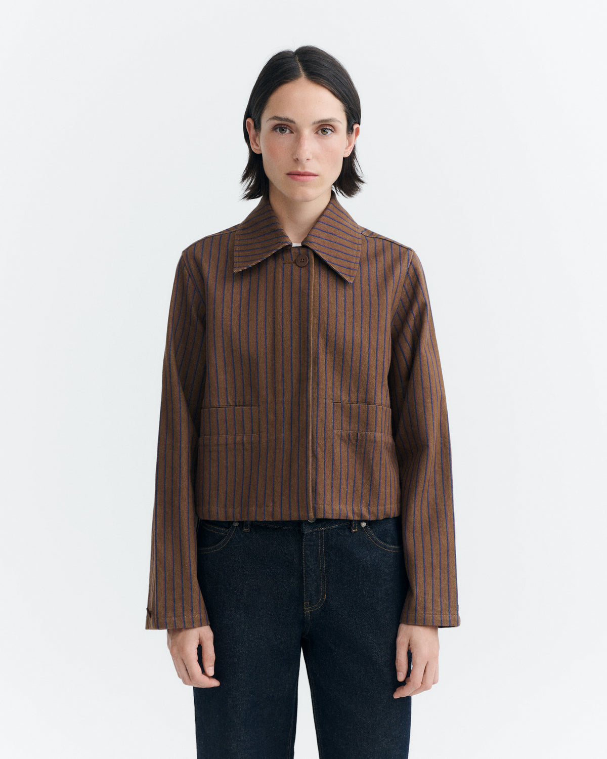 Chaqueta rayas tinte natural marrón Astrid sostenible - 2