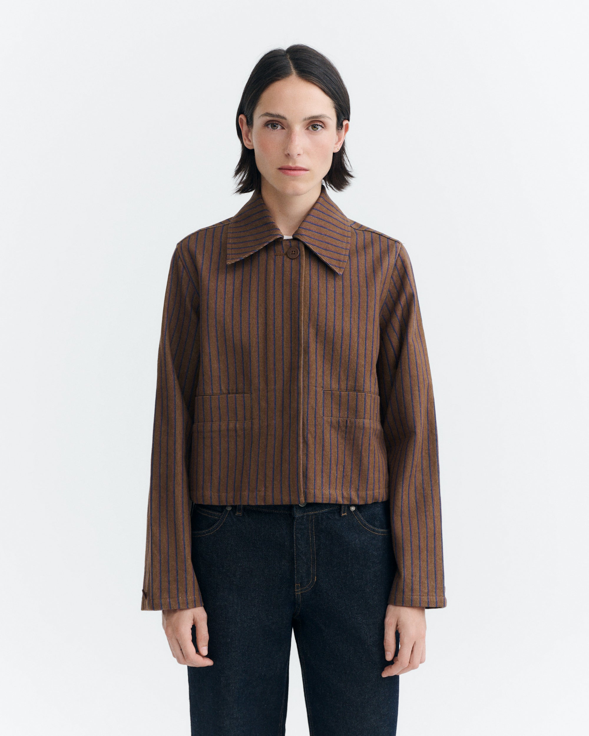 Chaqueta rayas tinte natural marrón Astrid sostenible - 2