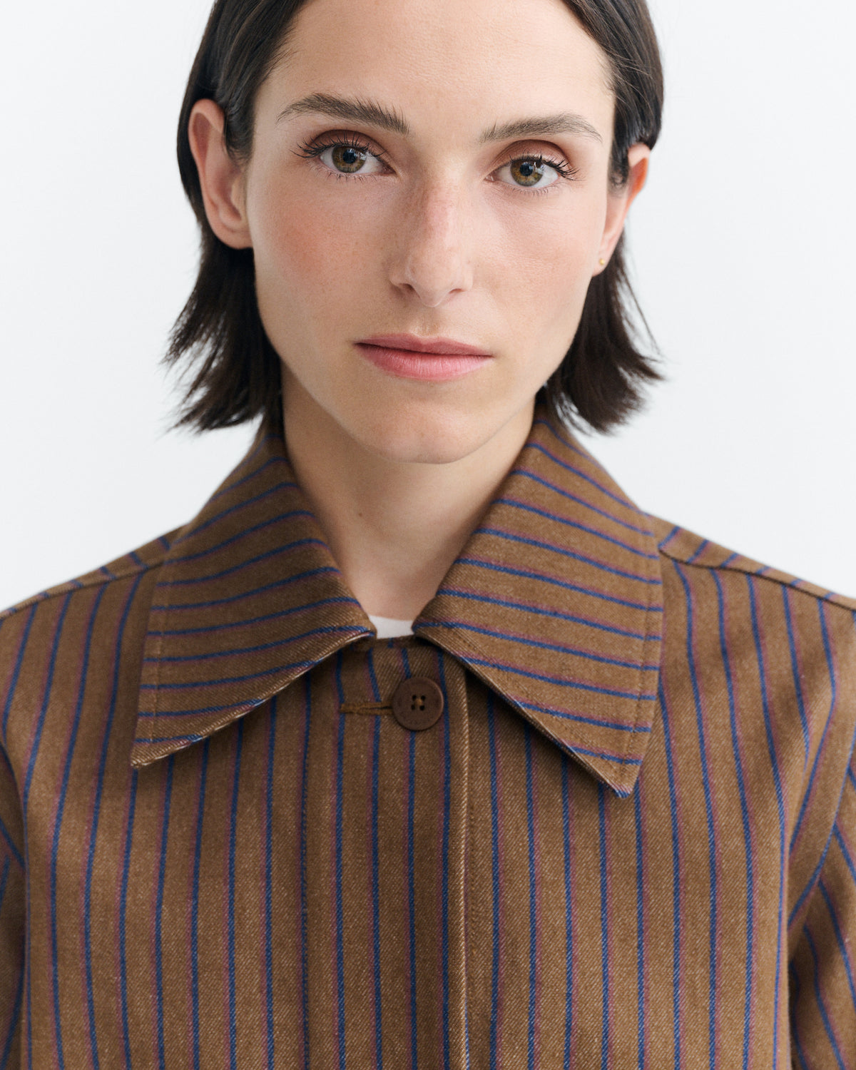 Chaqueta rayas tinte natural marrón Astrid sostenible - 3
