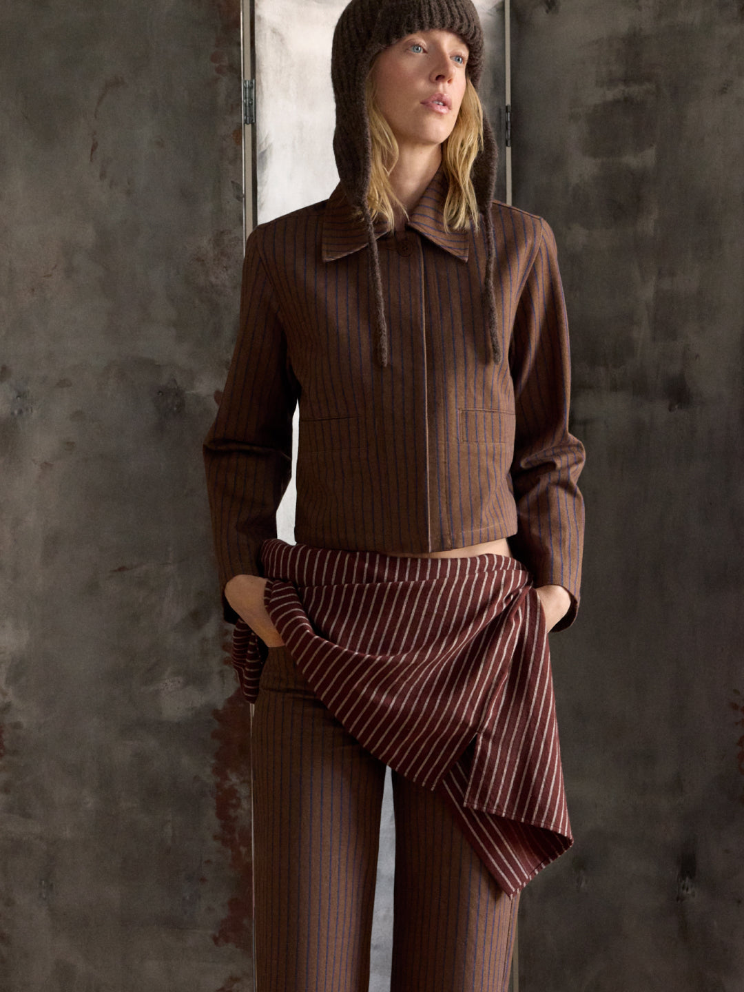 Chaqueta rayas tinte natural marrón Astrid