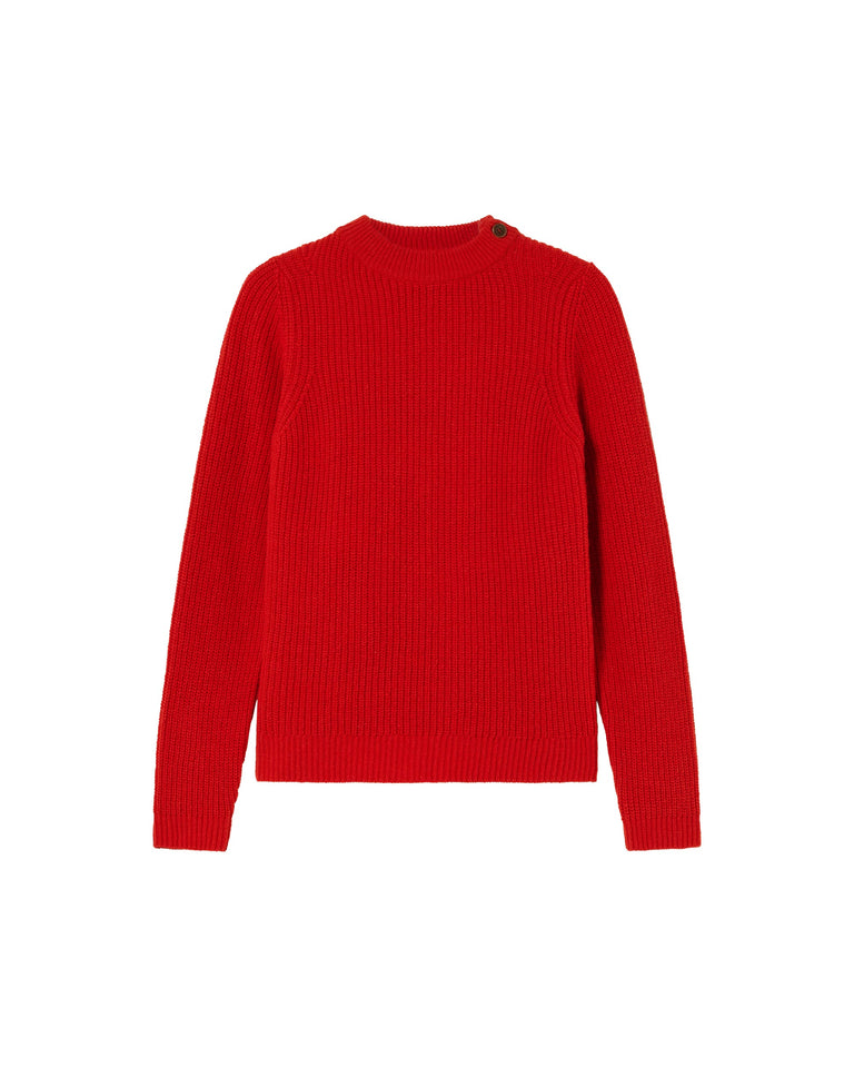 Jersey rojo lana Hera sostenible-foto silueta6