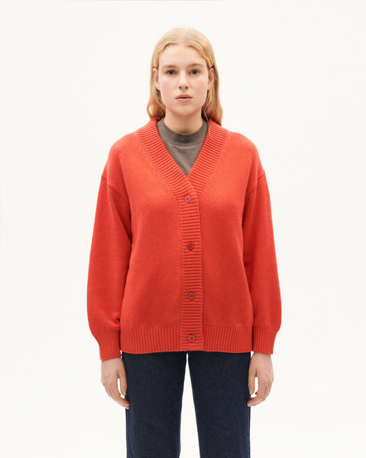 Cárdigan rojo lana Jazz sostenible-1