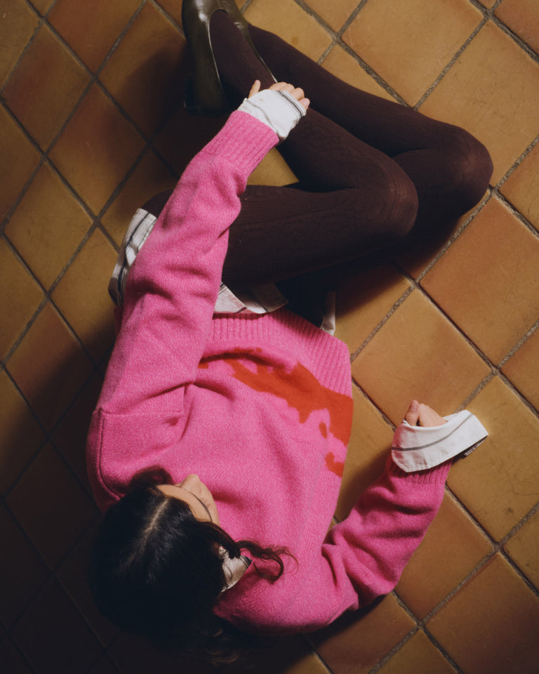 Jersey punto texturizado lana rosa Petra sostenible - Edit