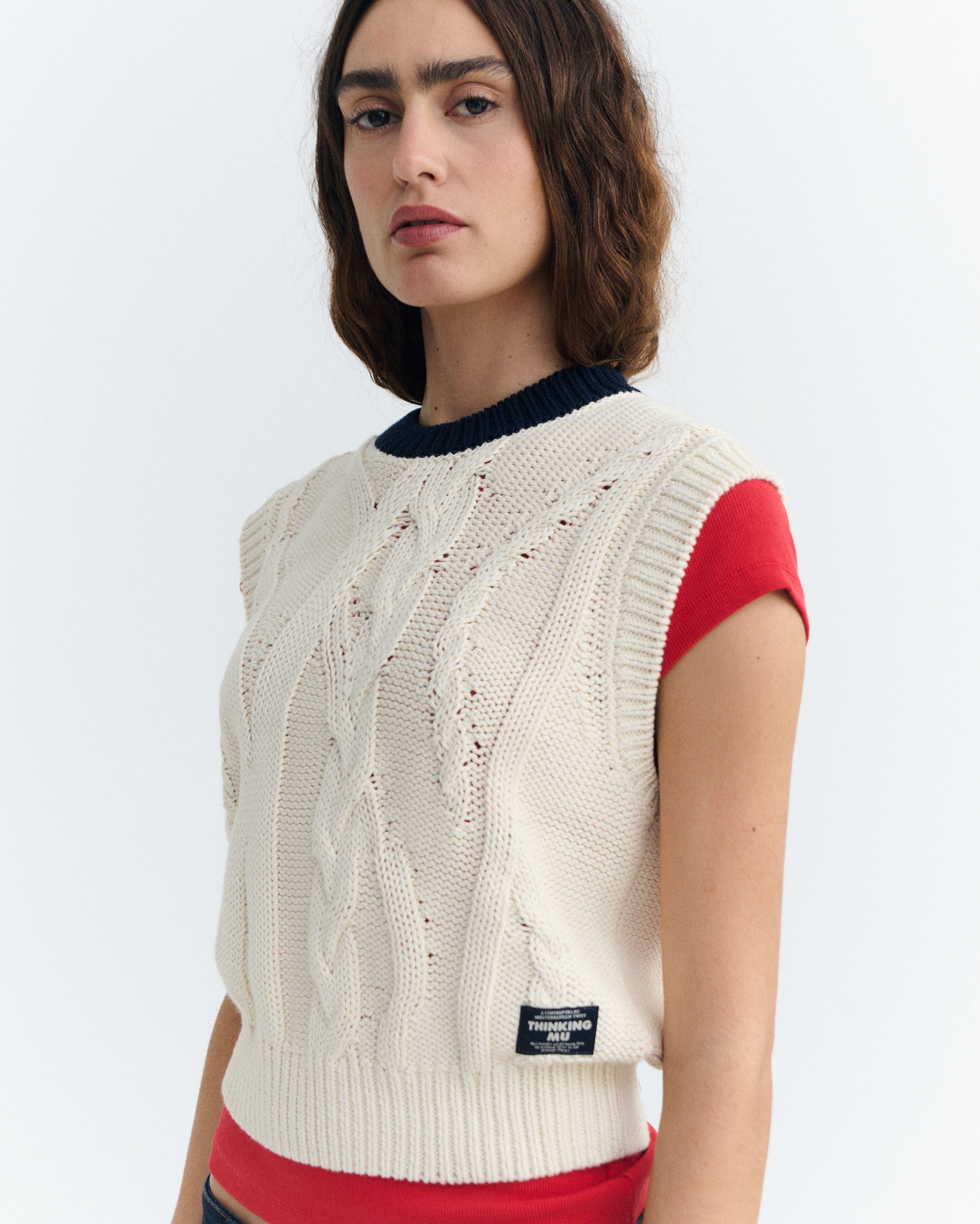 Women's Ecru Knitted Vest Aria | Thinking Mu