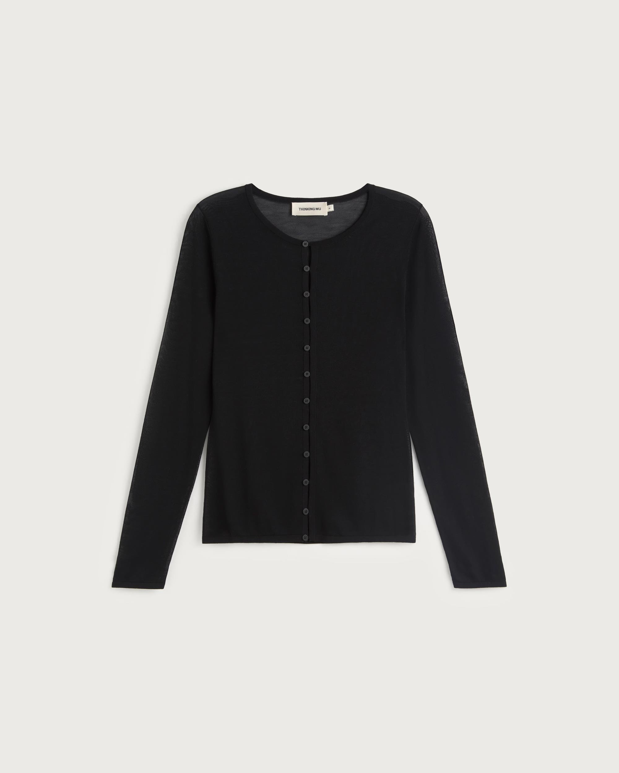 Cardigan punto negro transparente Manon sostenible silueta - 1