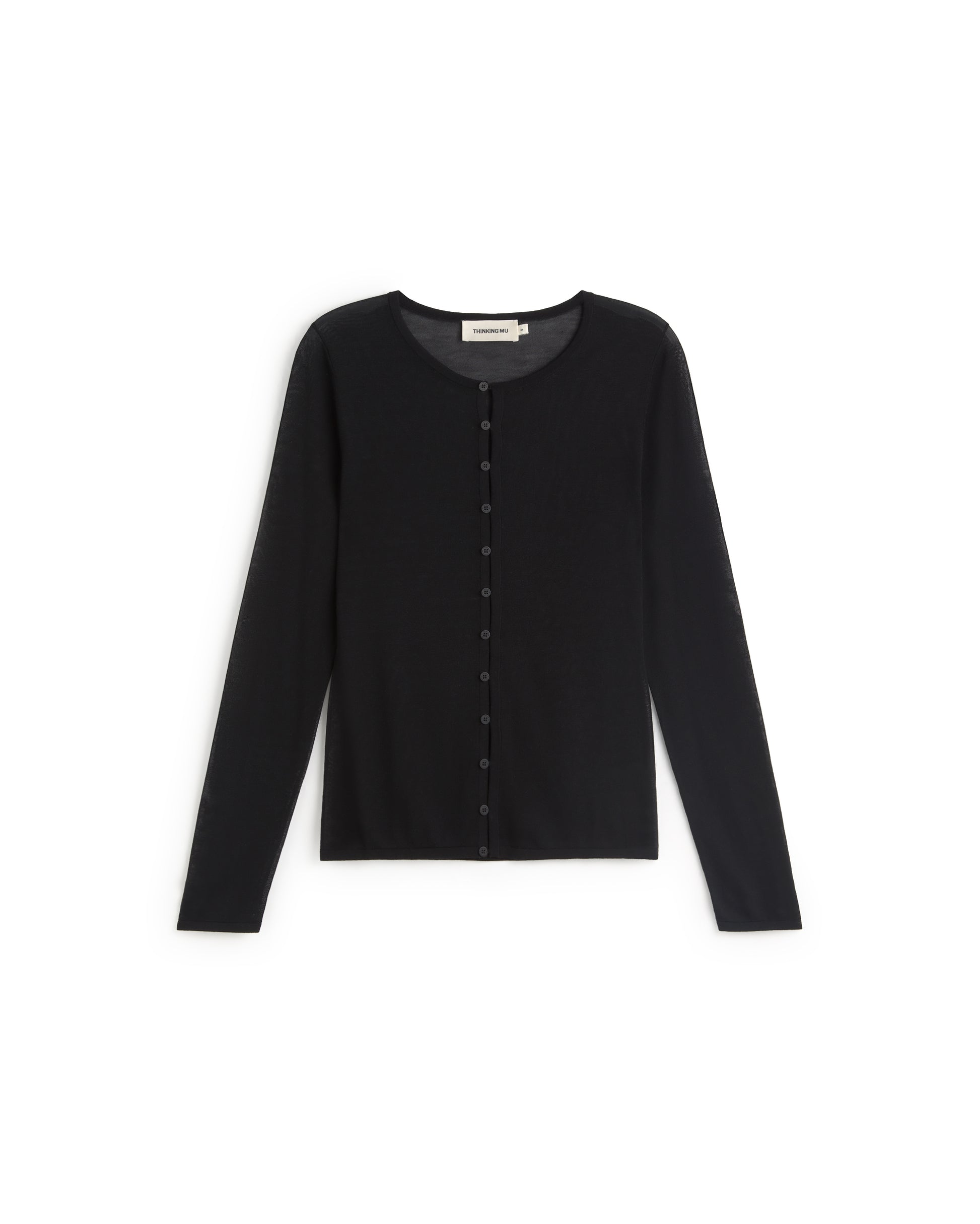 Cardigan punto negro transparente Manon sostenible silueta - 1