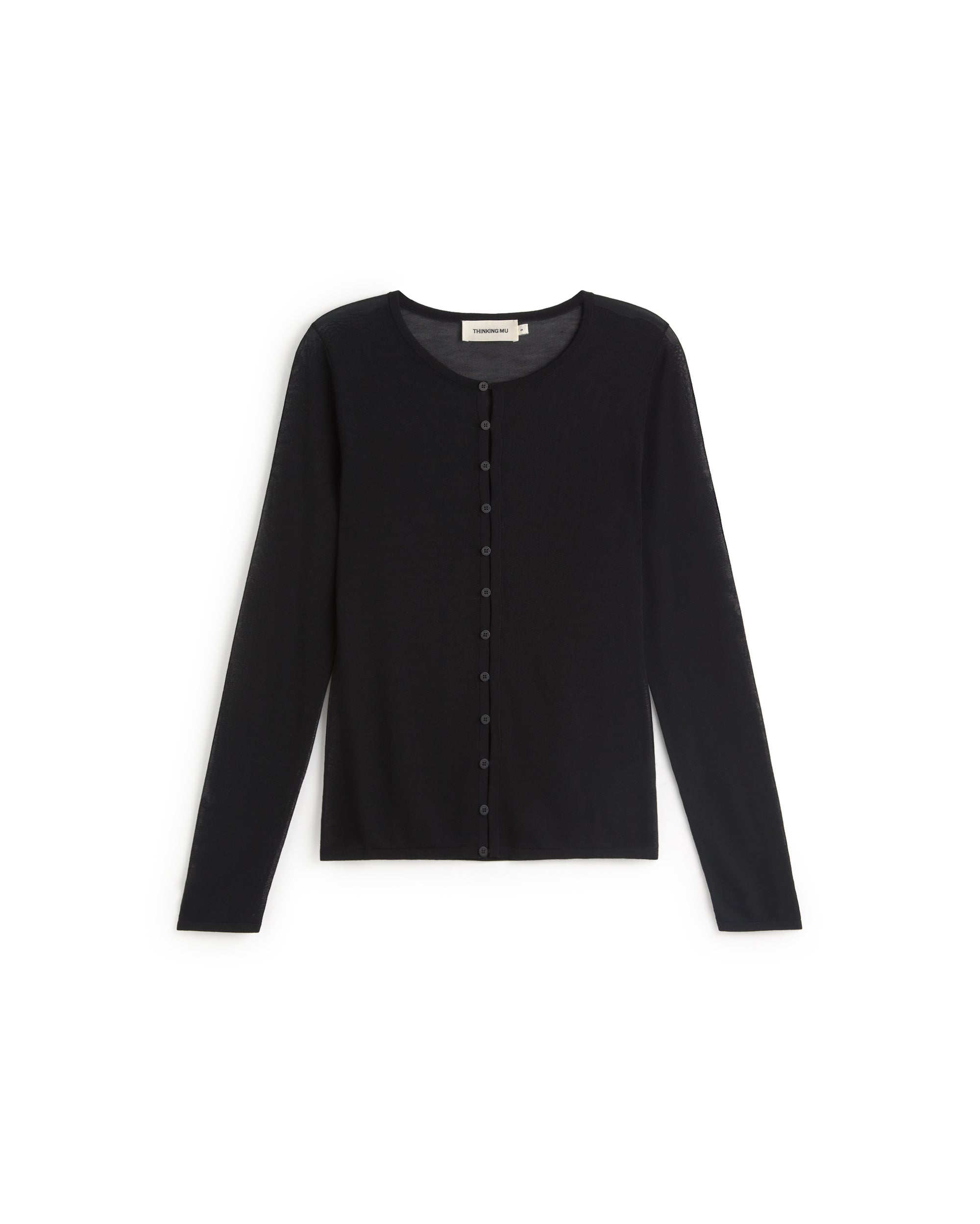 Cardigan punto negro transparente Manon sostenible silueta - 1