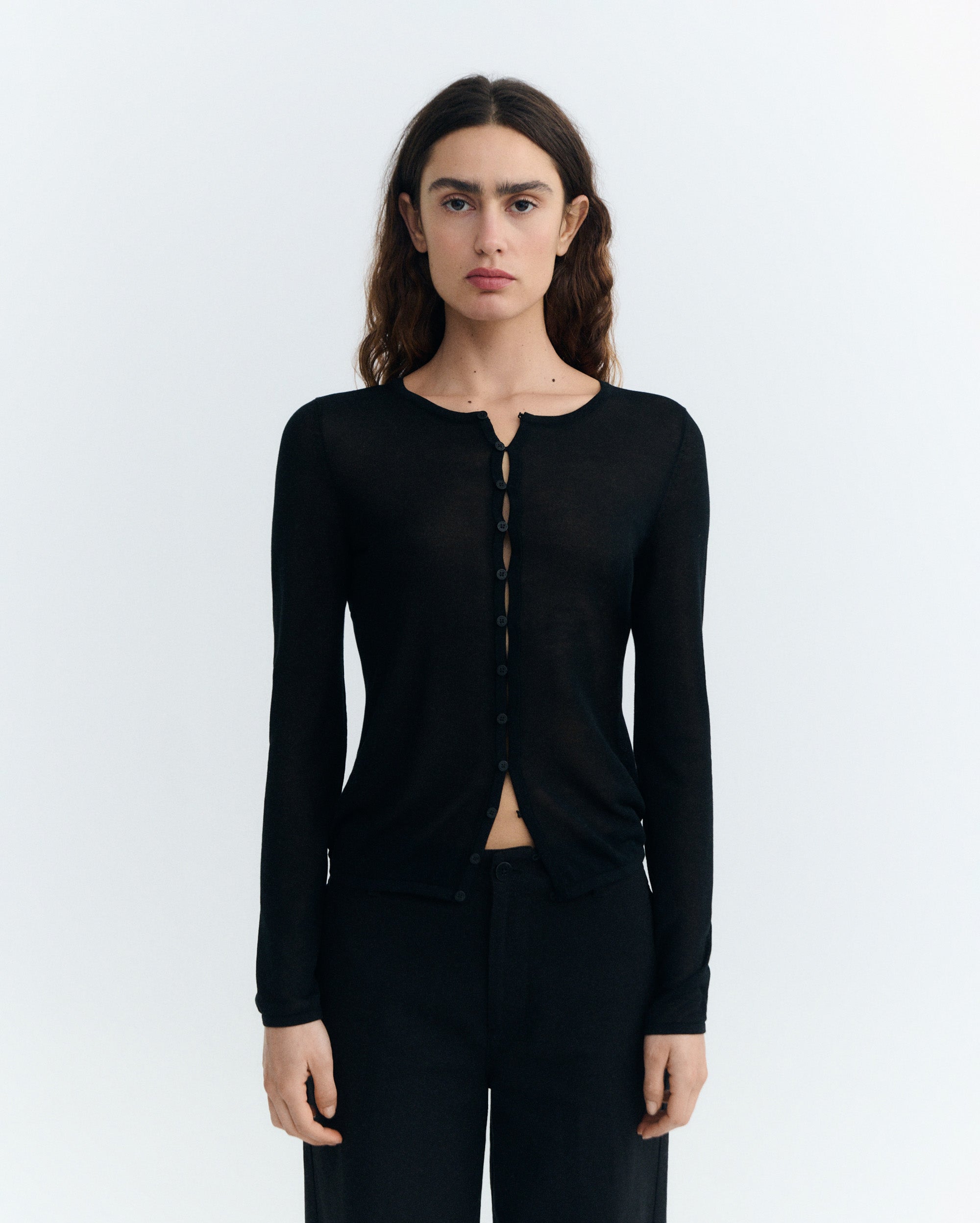 Women's Knitted Cardigan Black Transparent Manon | Thinking Mu