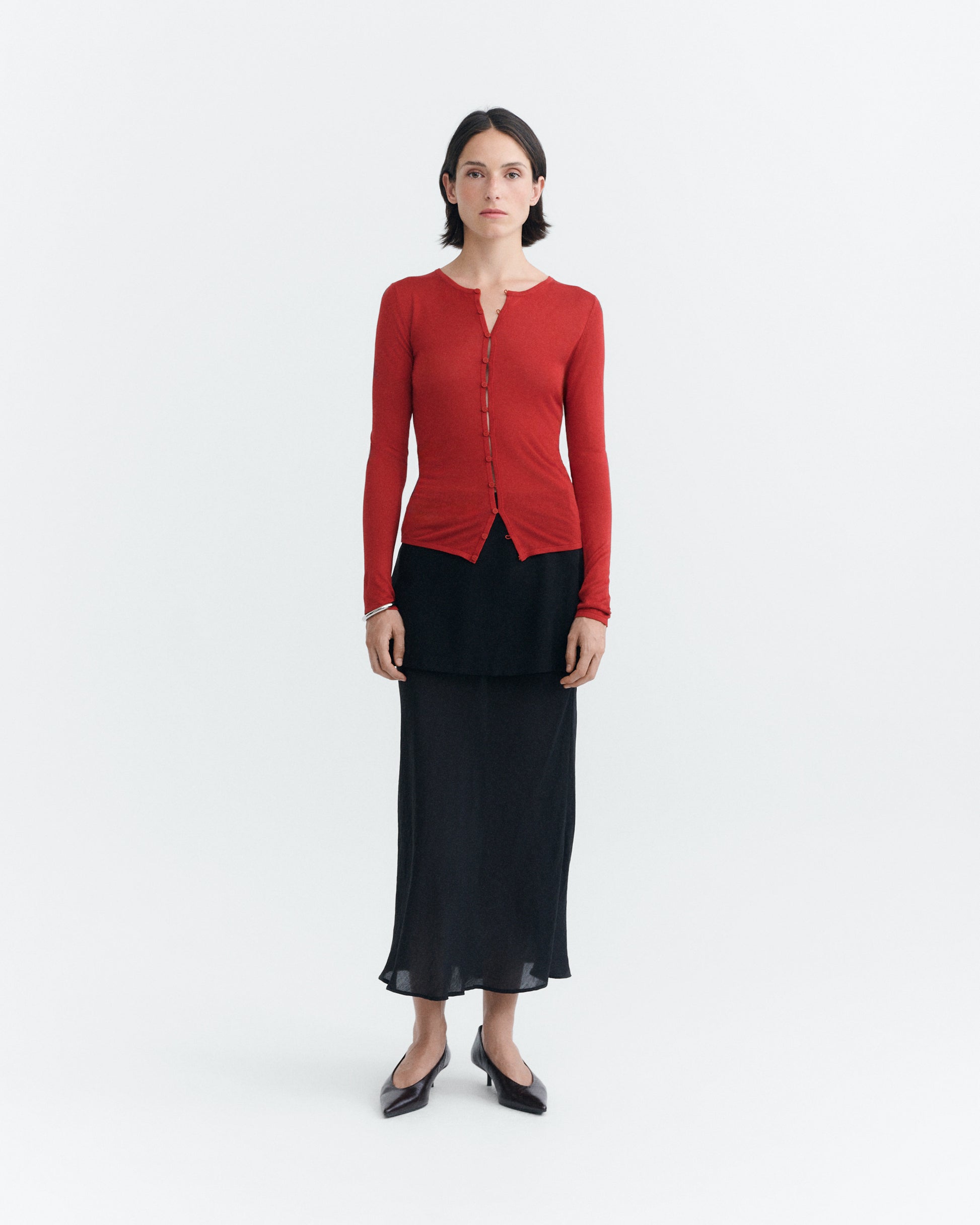 Cardigan punto rojo transparente Manon sostenible - 1