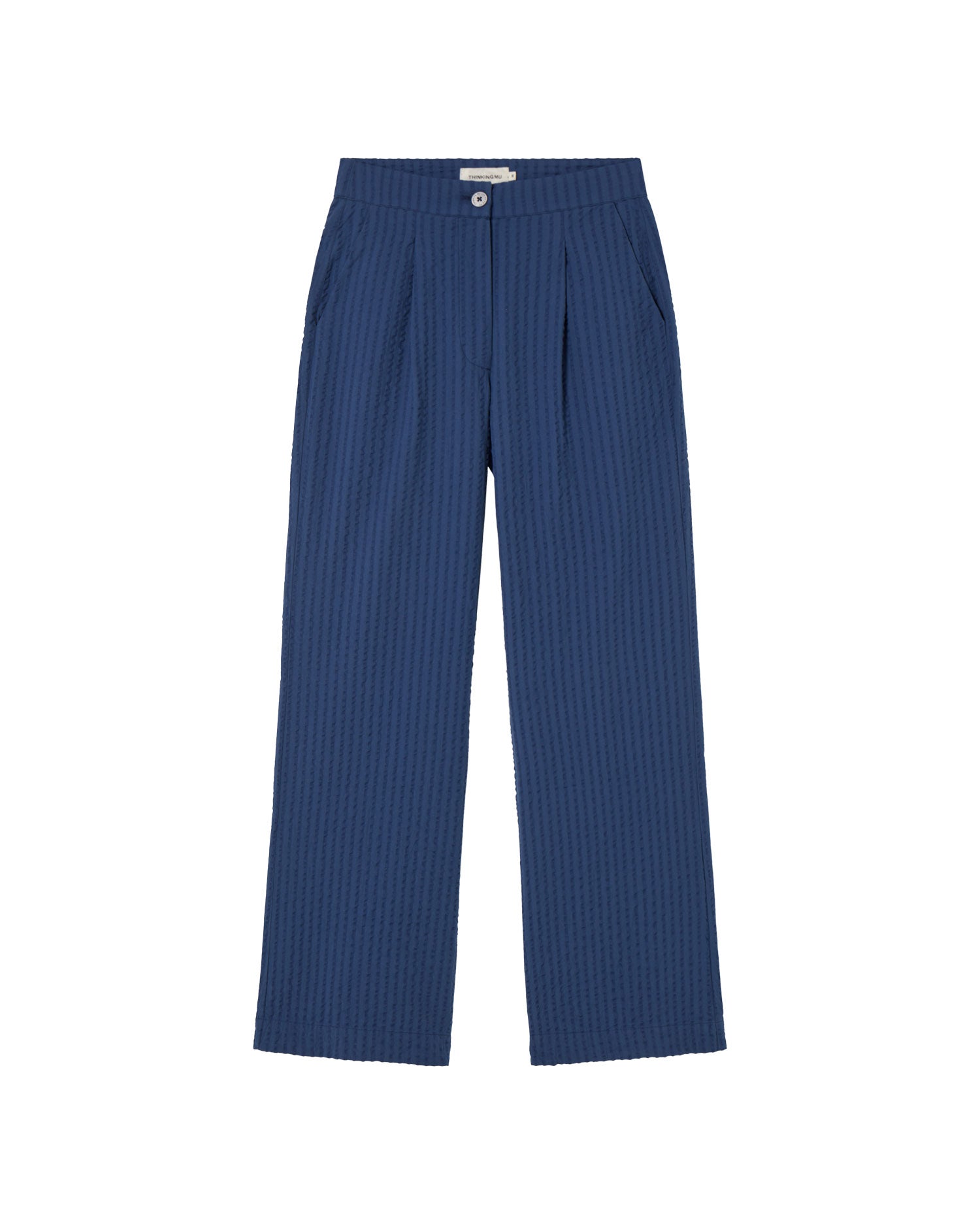 Pantalón azul seersucker Manolita sostenible - silueta 3