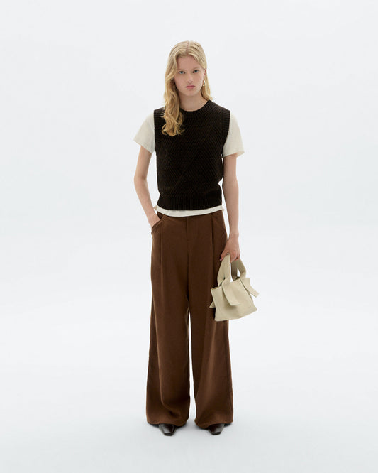 Pantalón wide leg pinza marrón Molly sostenible - 2