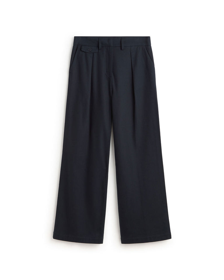 Pantalón wide leg tiro bajo navy Pat sostenible silueta - 1