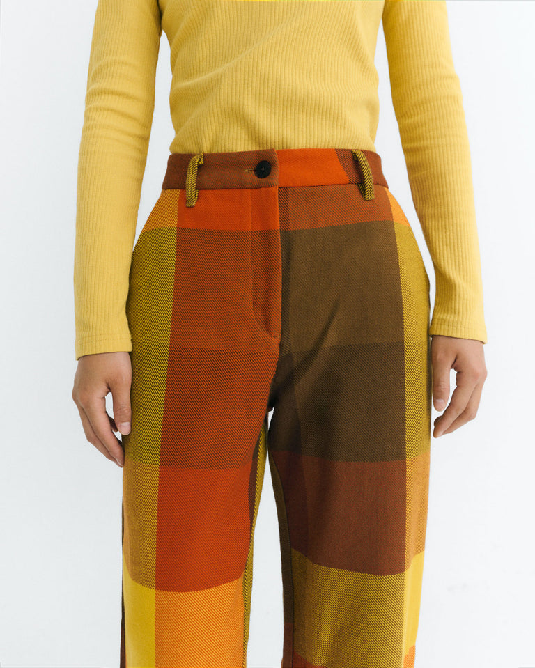 Pantalón recto marrón cuadros Hermione sostenible - 3