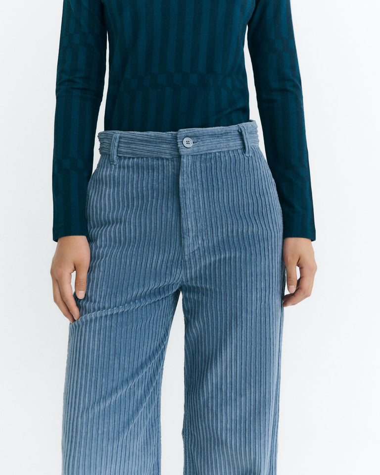 Pantalón tiro alto pana azul Karina sostenible - 3