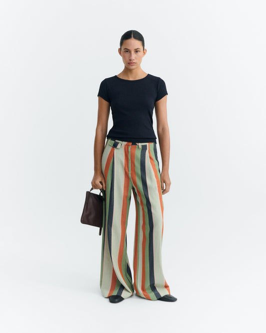 Pantalón wide leg tiro bajo rayas multicolor Pat sostenible - 1