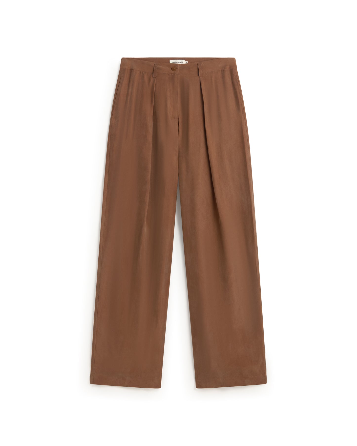 Pantalón relaxed pinza marrón cupro Cirila sostenible silueta - 1