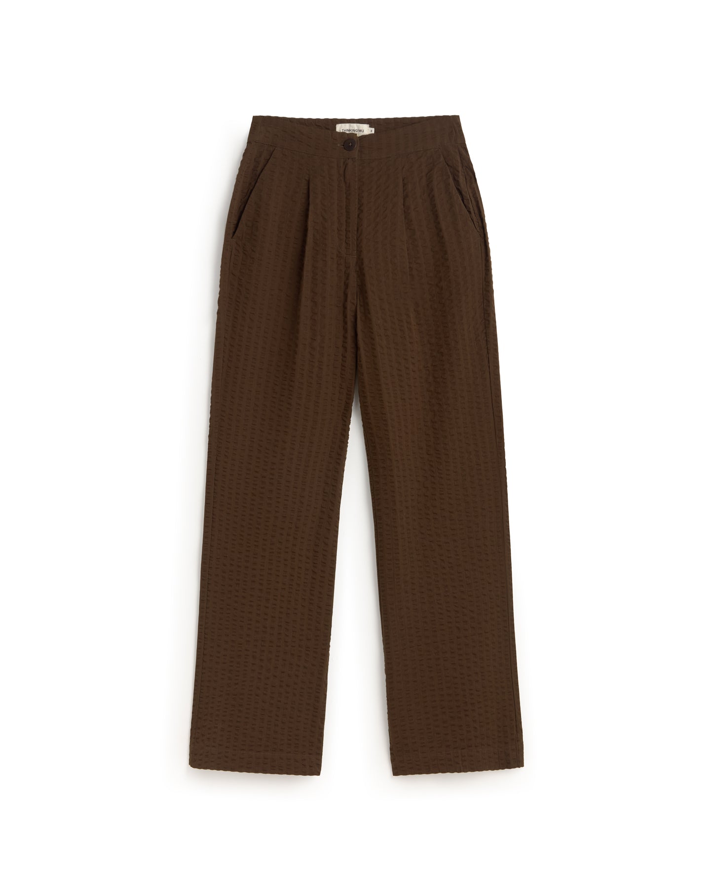 Pantalón wide leg seersucker marrón Manolita sostenible silueta - 1