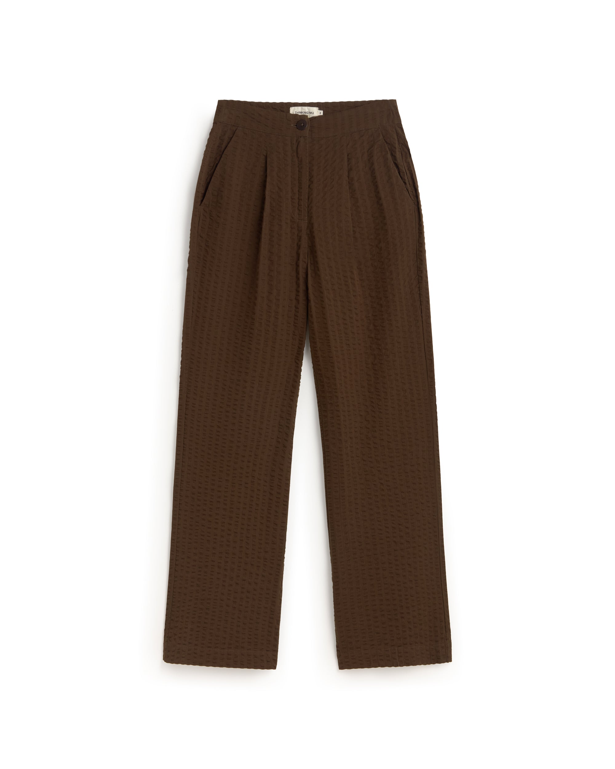 Pantalón wide leg seersucker marrón Manolita sostenible silueta - 1