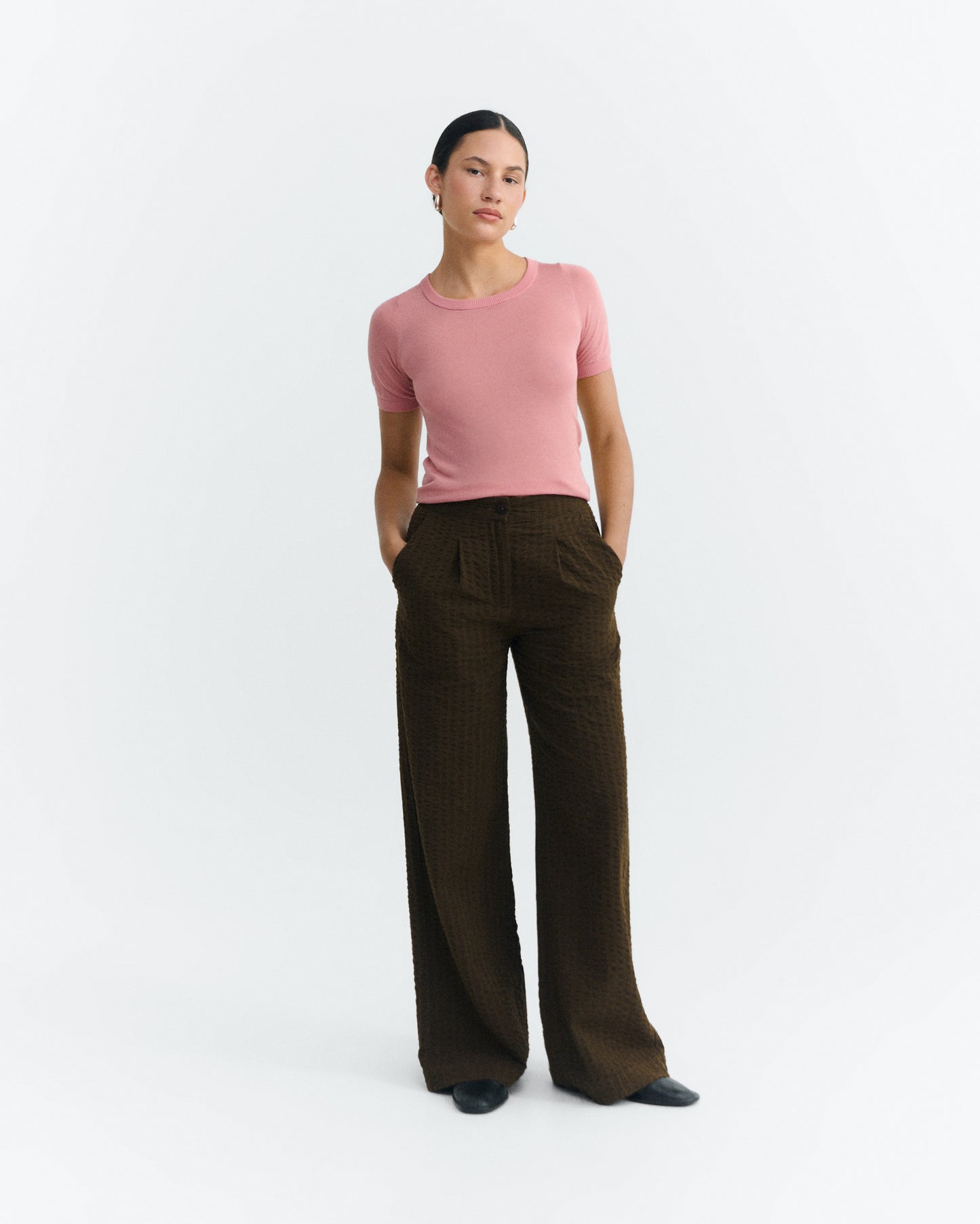 Pantalón wide leg seersucker marrón Manolita sostenible - 2