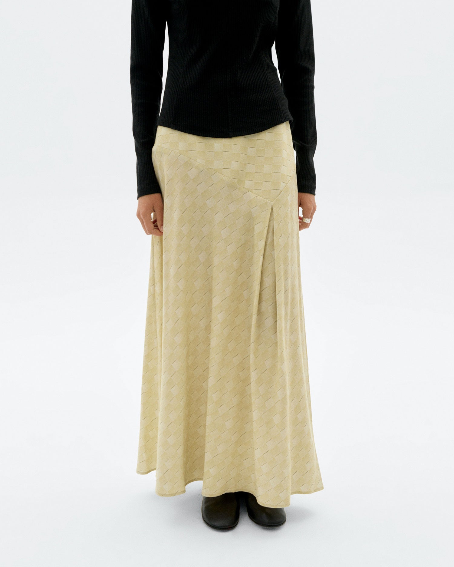 Falda larga amarilla cuadros Tori sostenible - 1