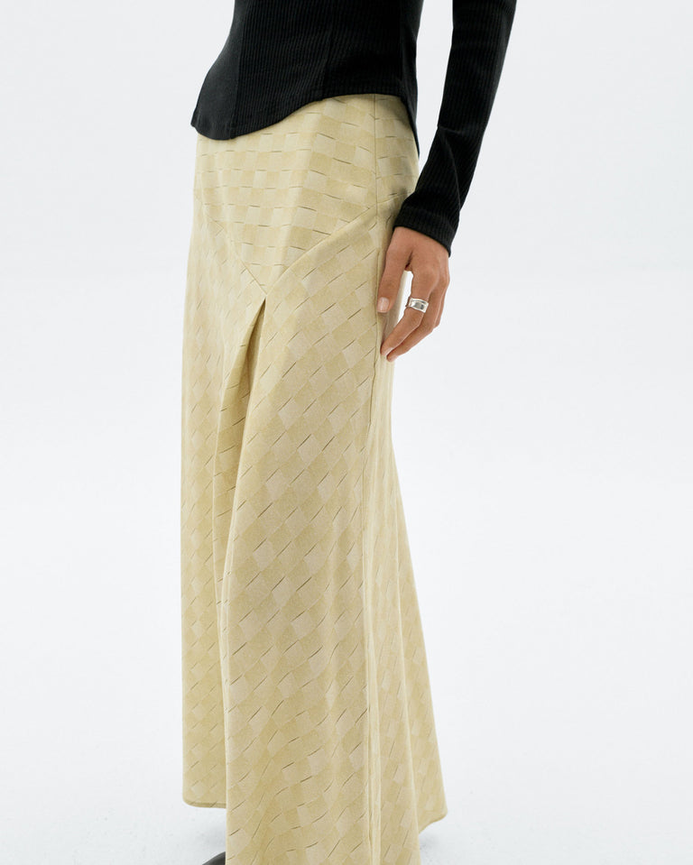 Falda larga amarilla cuadros Tori sostenible - 3