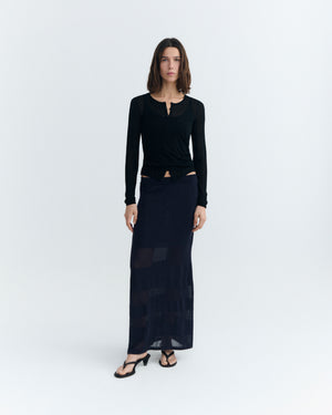 Falda larga rayas semitransparente navy Noira sostenible - 1