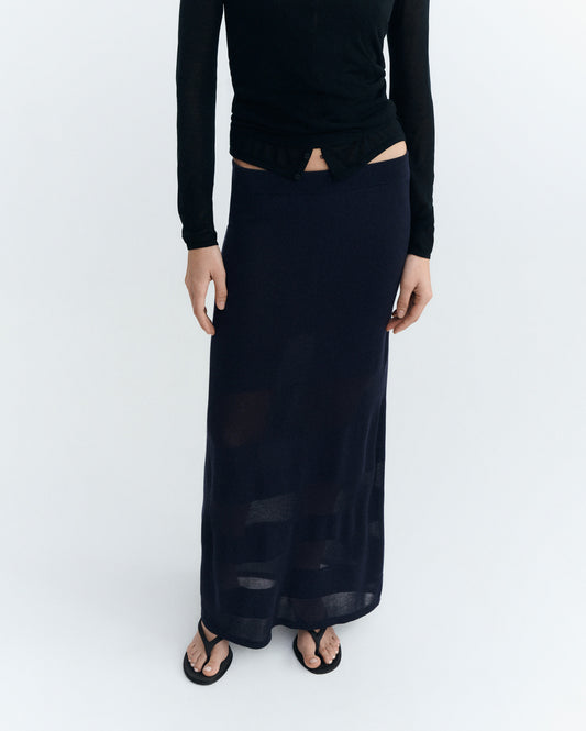 Falda larga rayas semitransparente navy Noira sostenible - 4
