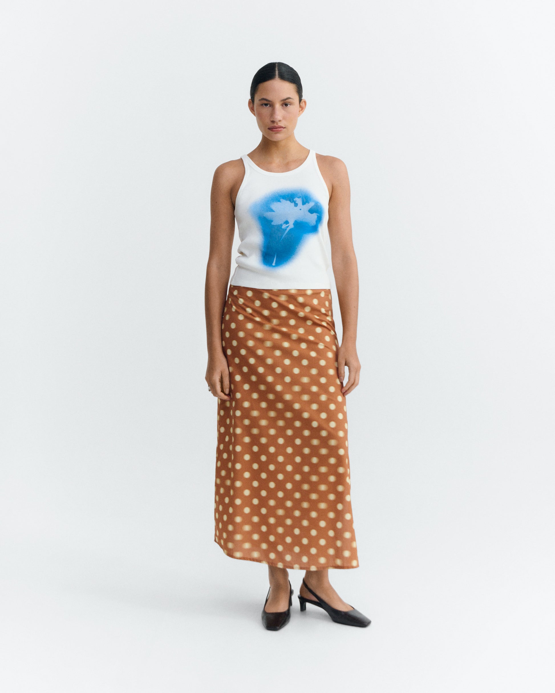 Falda midi lunares marrón Kora sostenible - 1