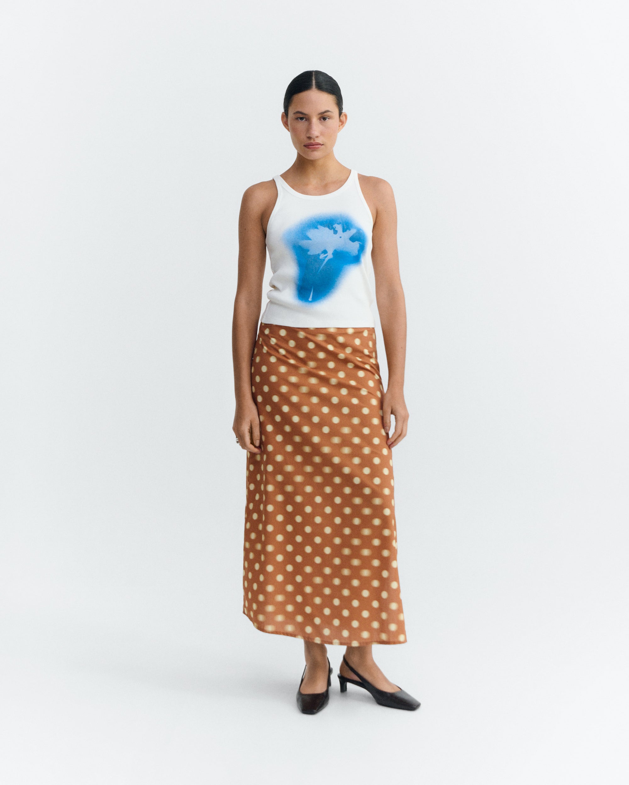 Falda midi lunares marrón Kora sostenible - 1