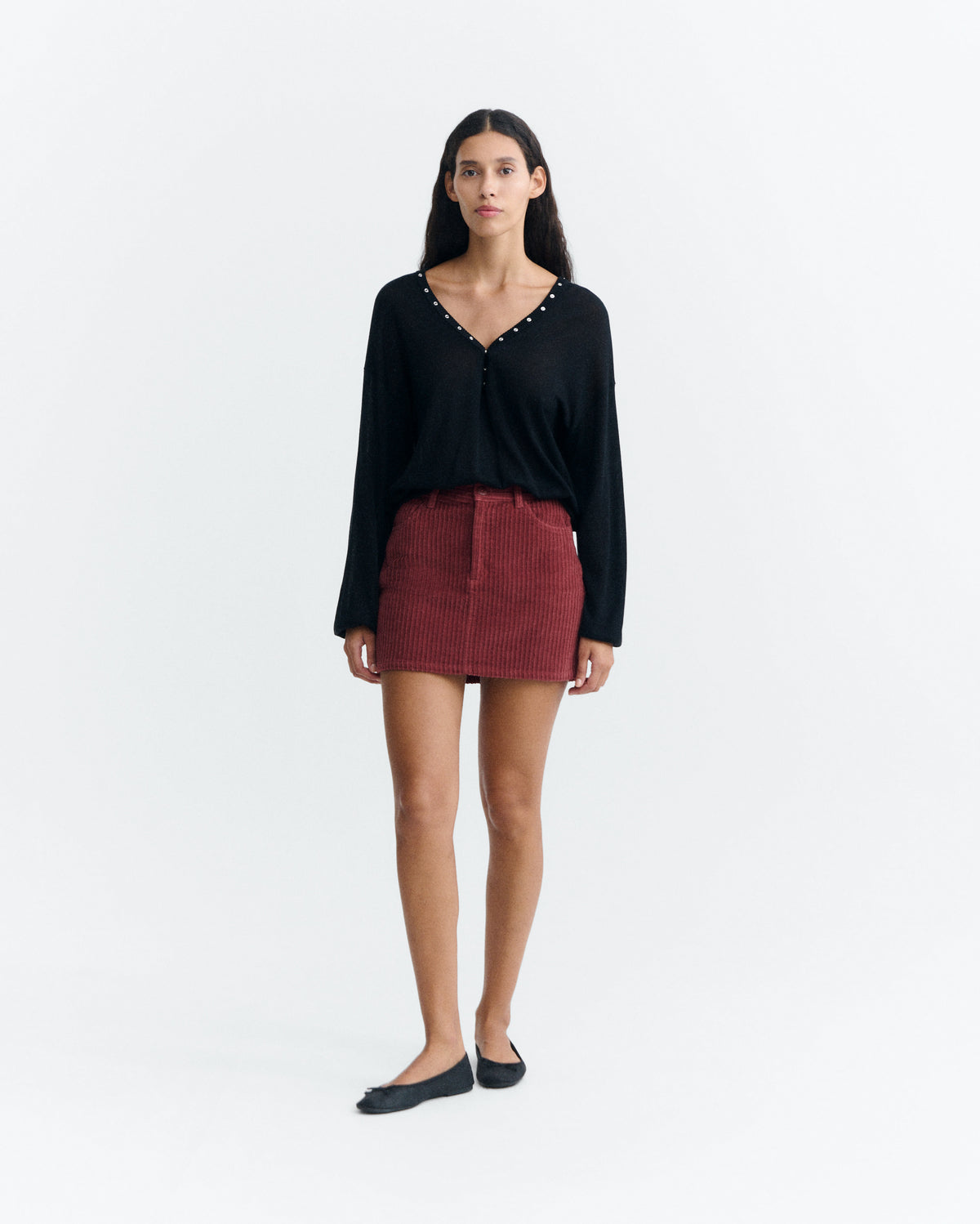 Falda mini pana roja Kimmy sostenible - 1