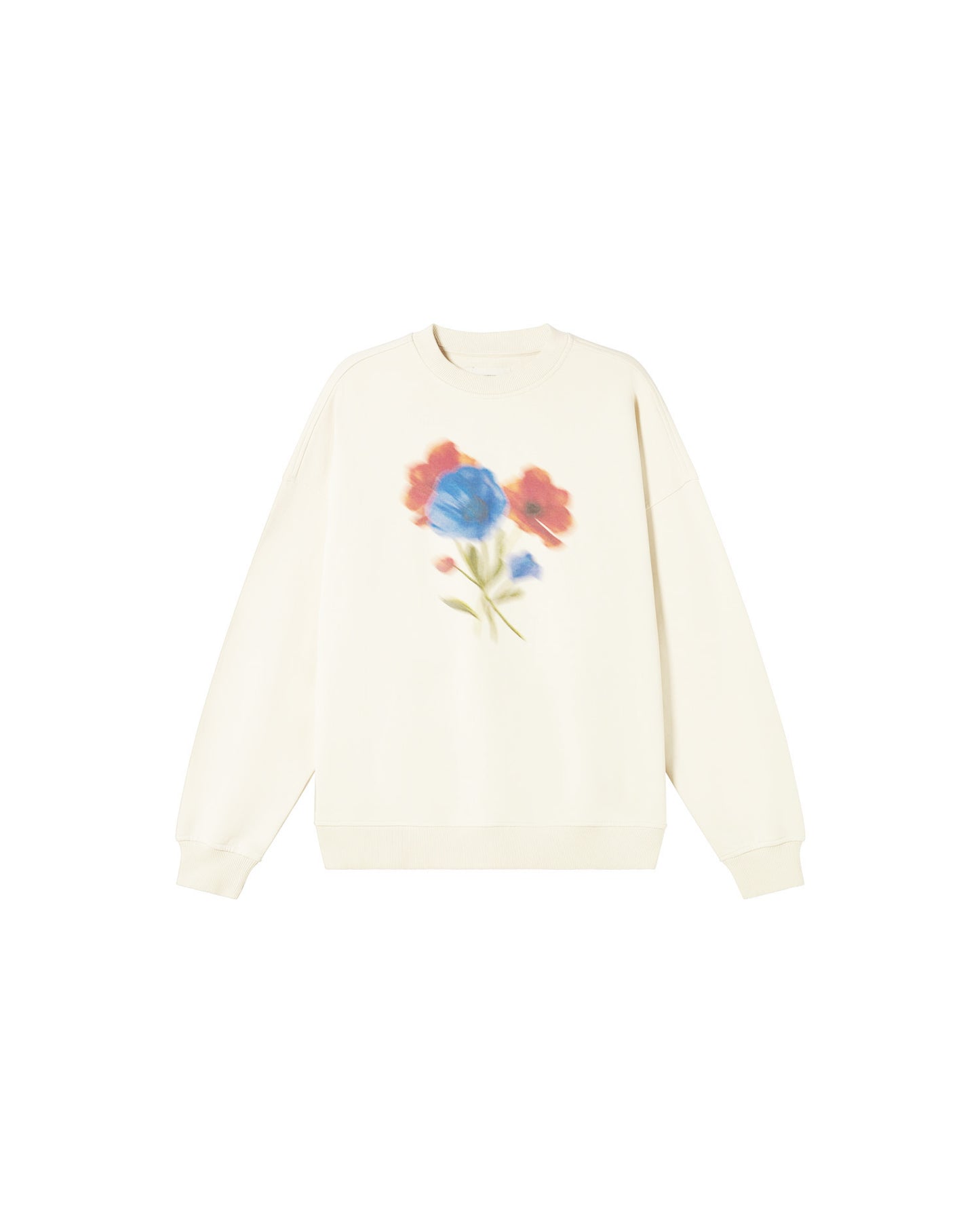 Sudadera blanca blurry flower Jimena sostenible - silueta 1