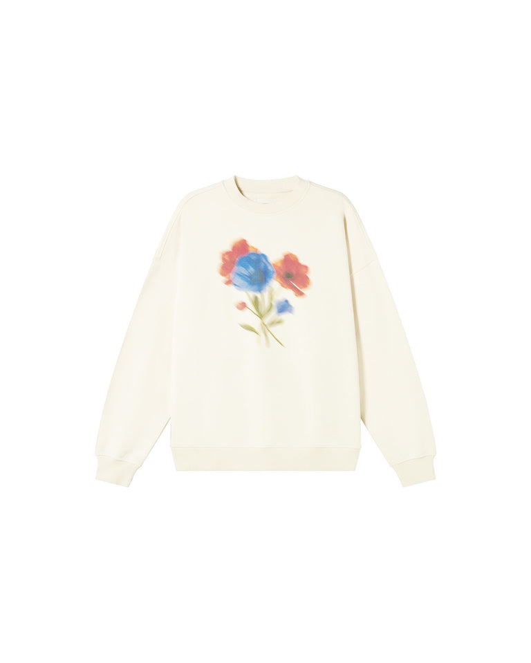 Sudadera blanca blurry flower Jimena sostenible-silueta 1