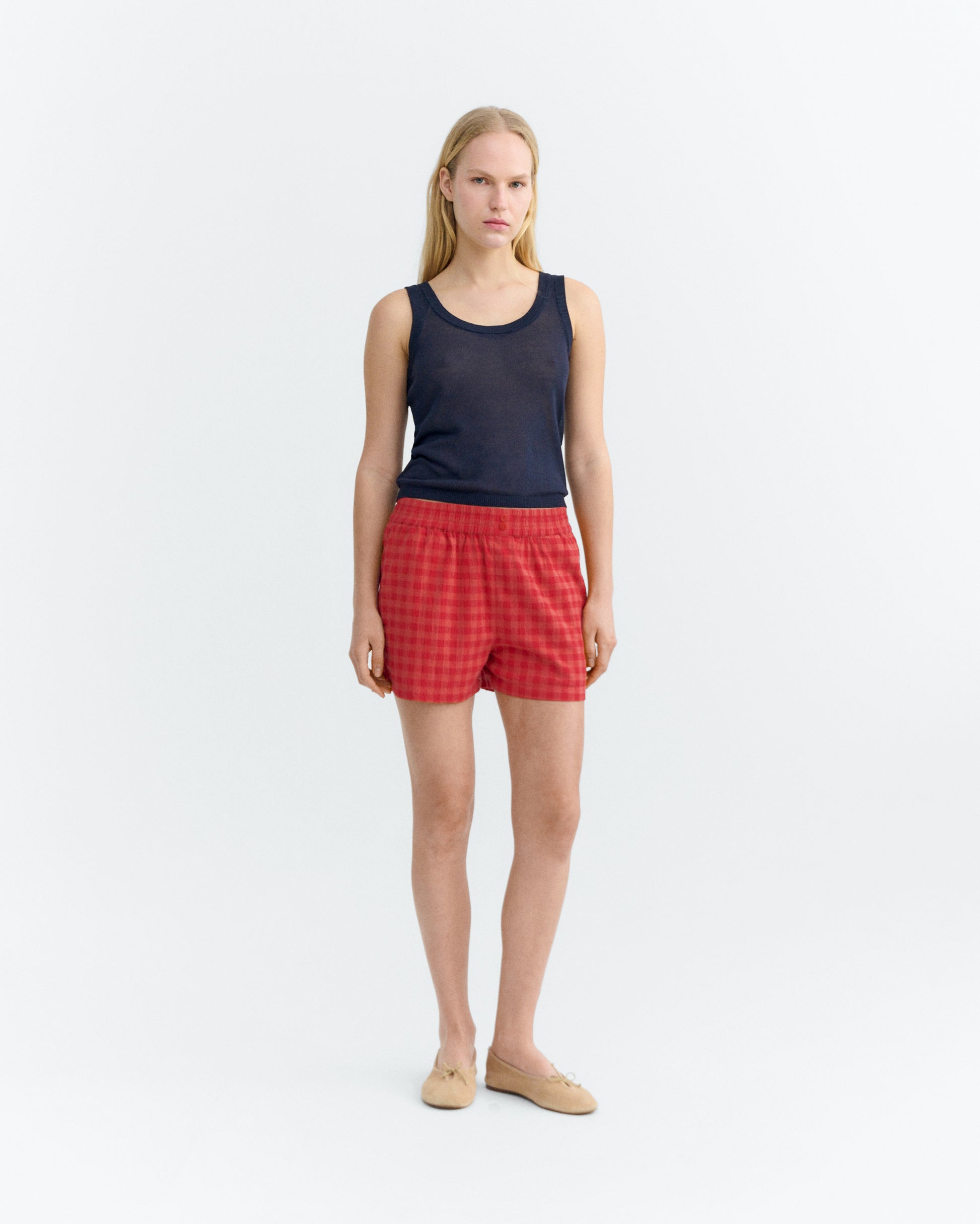 Shorts seersucker rojo Geraldine sostenible - 1
