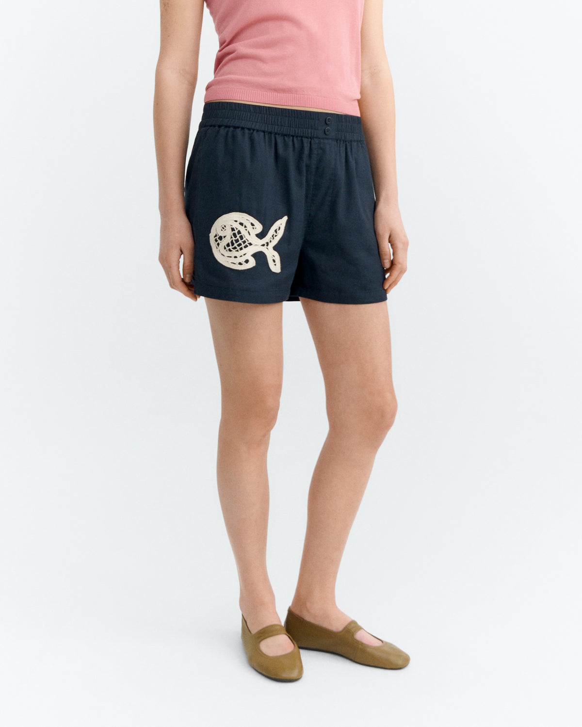 Shorts bordado a mano fish Geraldine sostenible - 2
