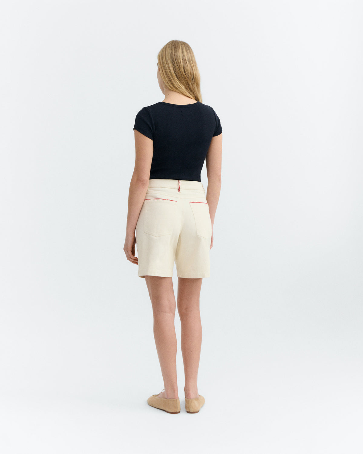 Shorts crudo ribete bordado a mano Luisa sostenible - 4