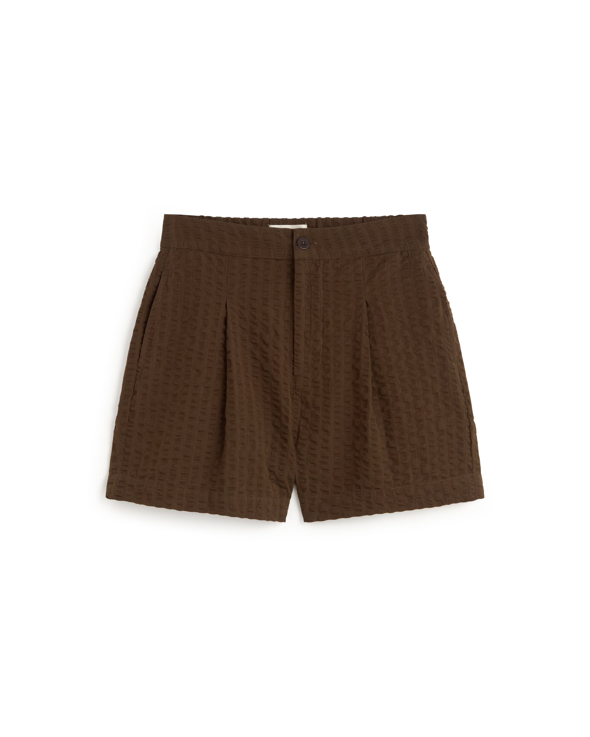 Shorts seersucker marrón Narciso sostenible silueta - 1