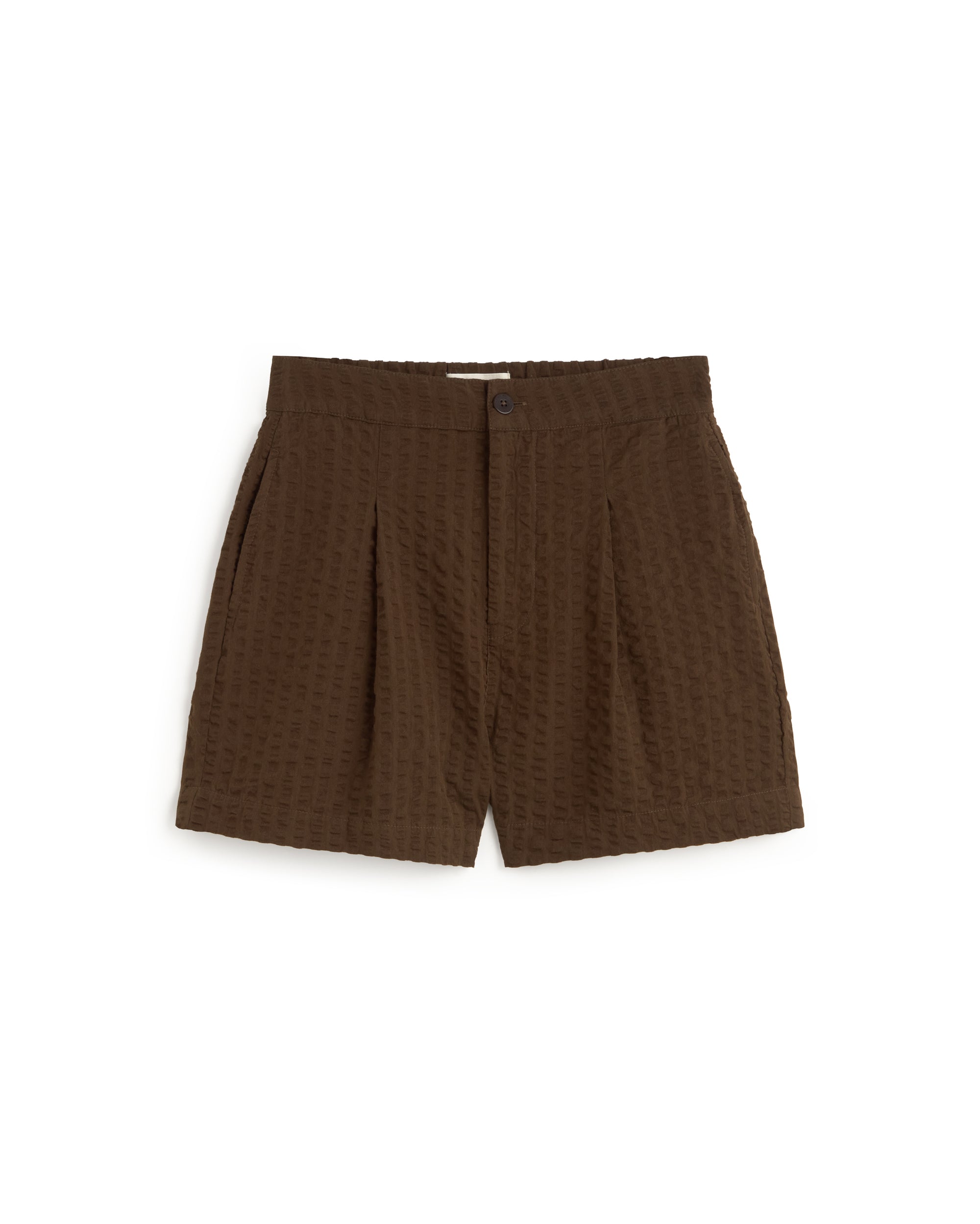 Shorts seersucker marrón Narciso sostenible silueta - 1