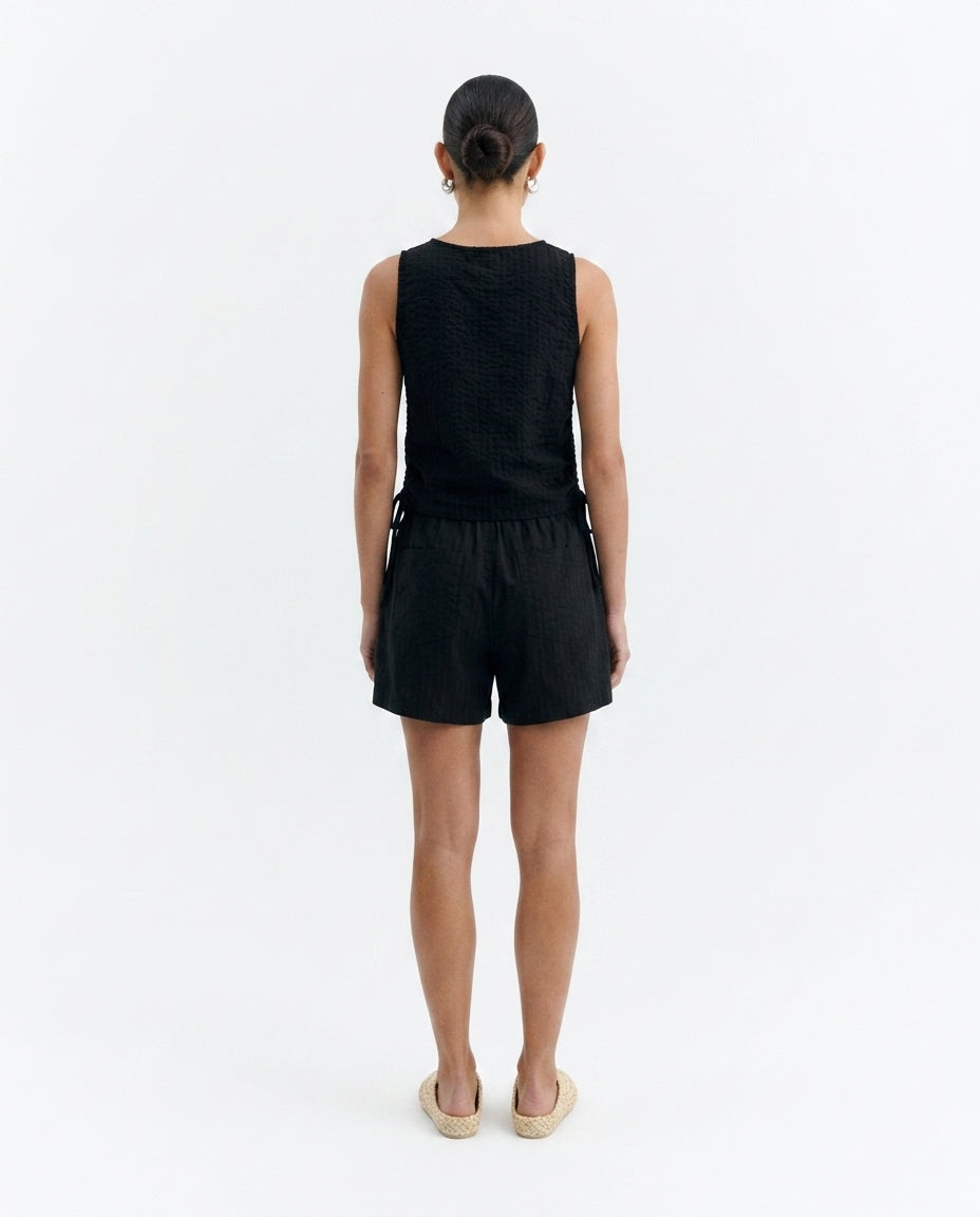 Schwarze Seersucker-Shorts von Narciso