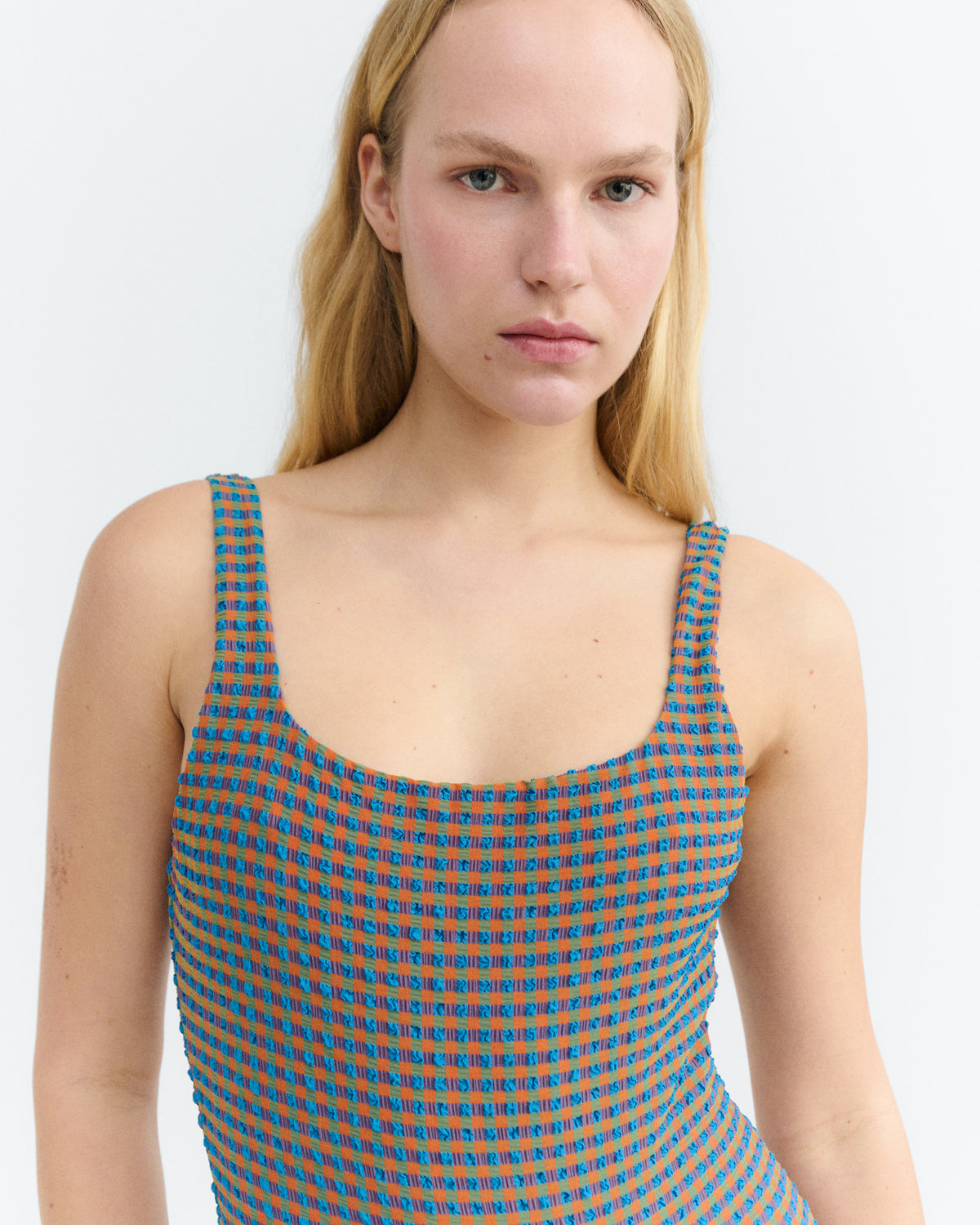 Bañador seersucker naranja y azul Amalfi sostenible - 4