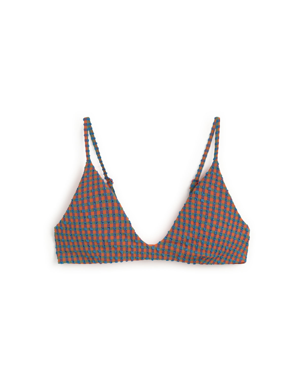 Top bikini seersucker naranja y azul Positano sostenible silueta - 1