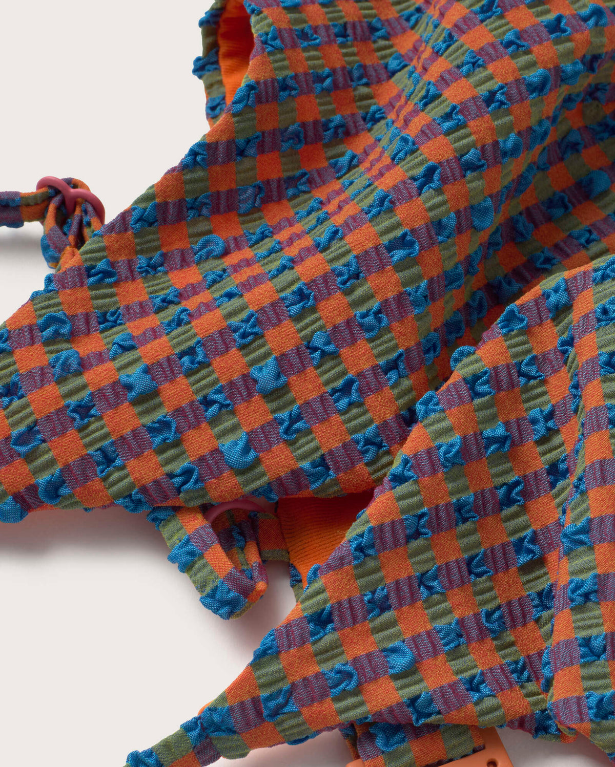 Top bikini seersucker naranja y azul Positano sostenible silueta - 2