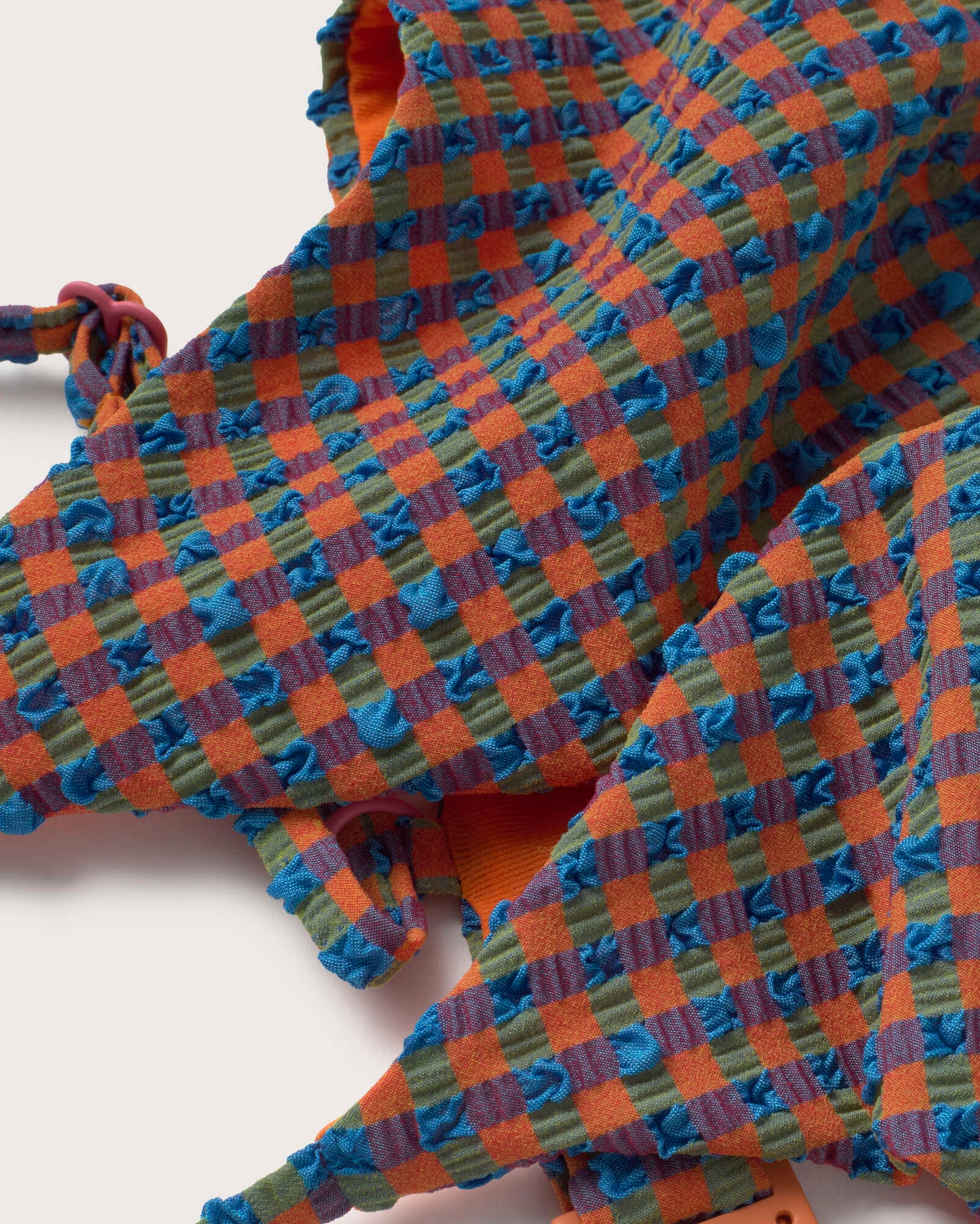 Top bikini seersucker naranja y azul Positano sostenible silueta - 2