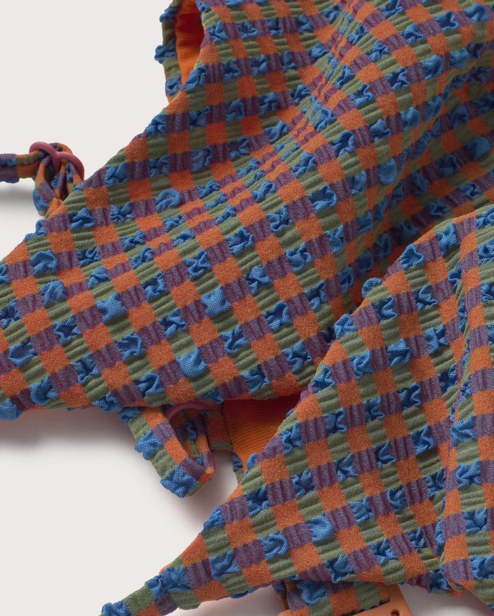 Top bikini seersucker naranja y azul Positano sostenible silueta - 2