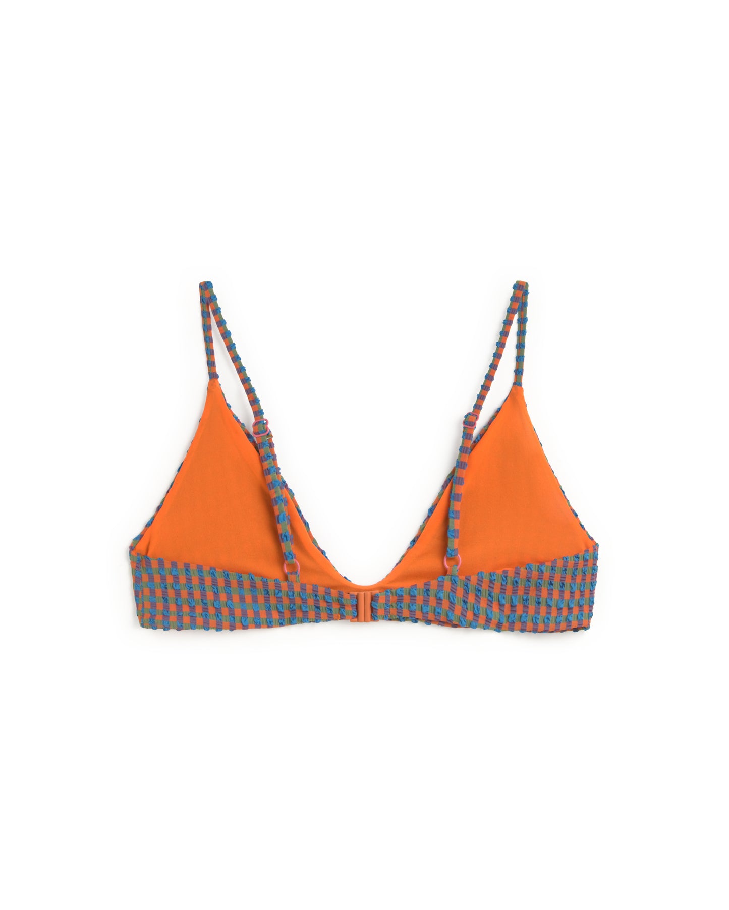 Top bikini seersucker naranja y azul Positano sostenible silueta - 3