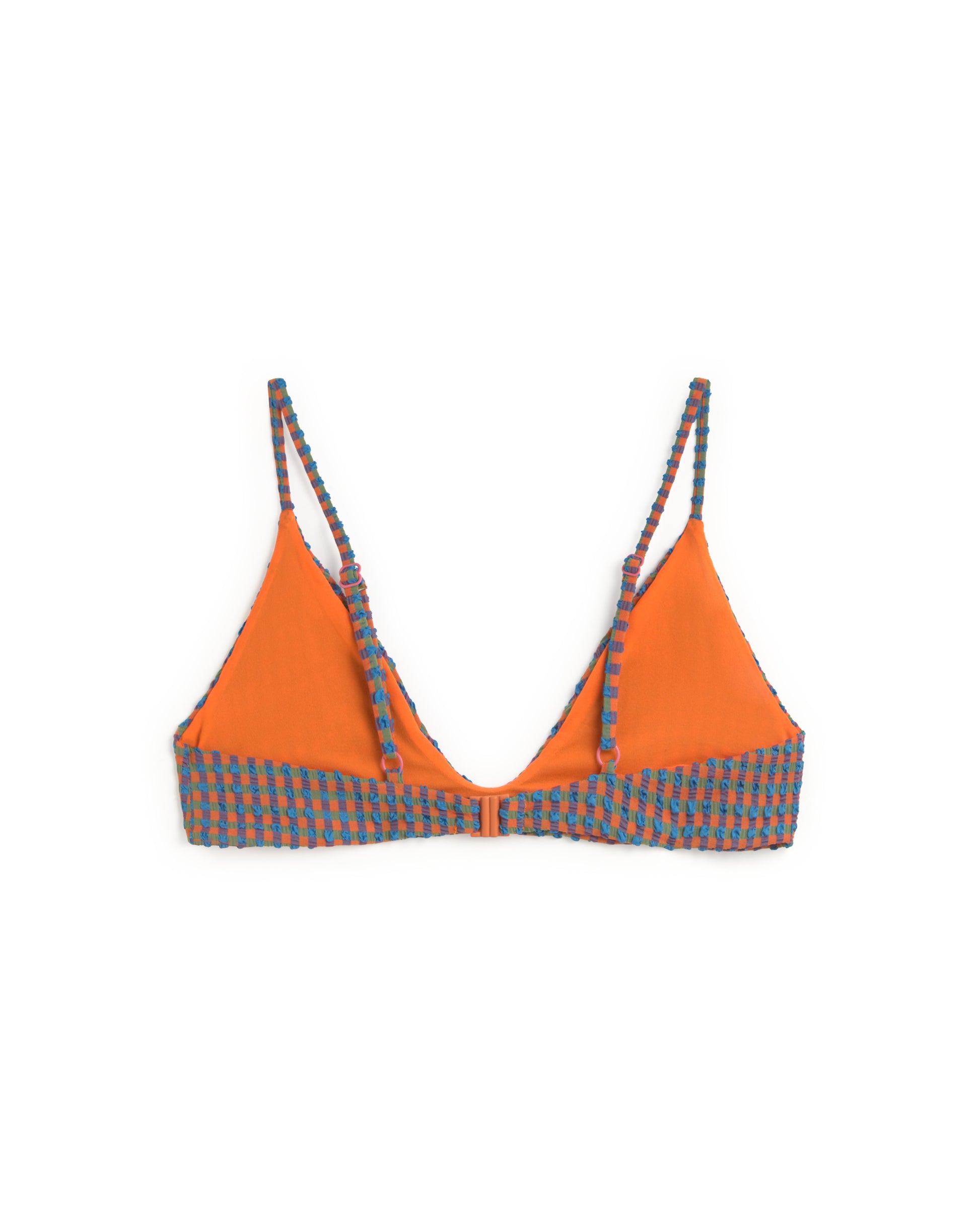 Top bikini seersucker naranja y azul Positano sostenible silueta - 3